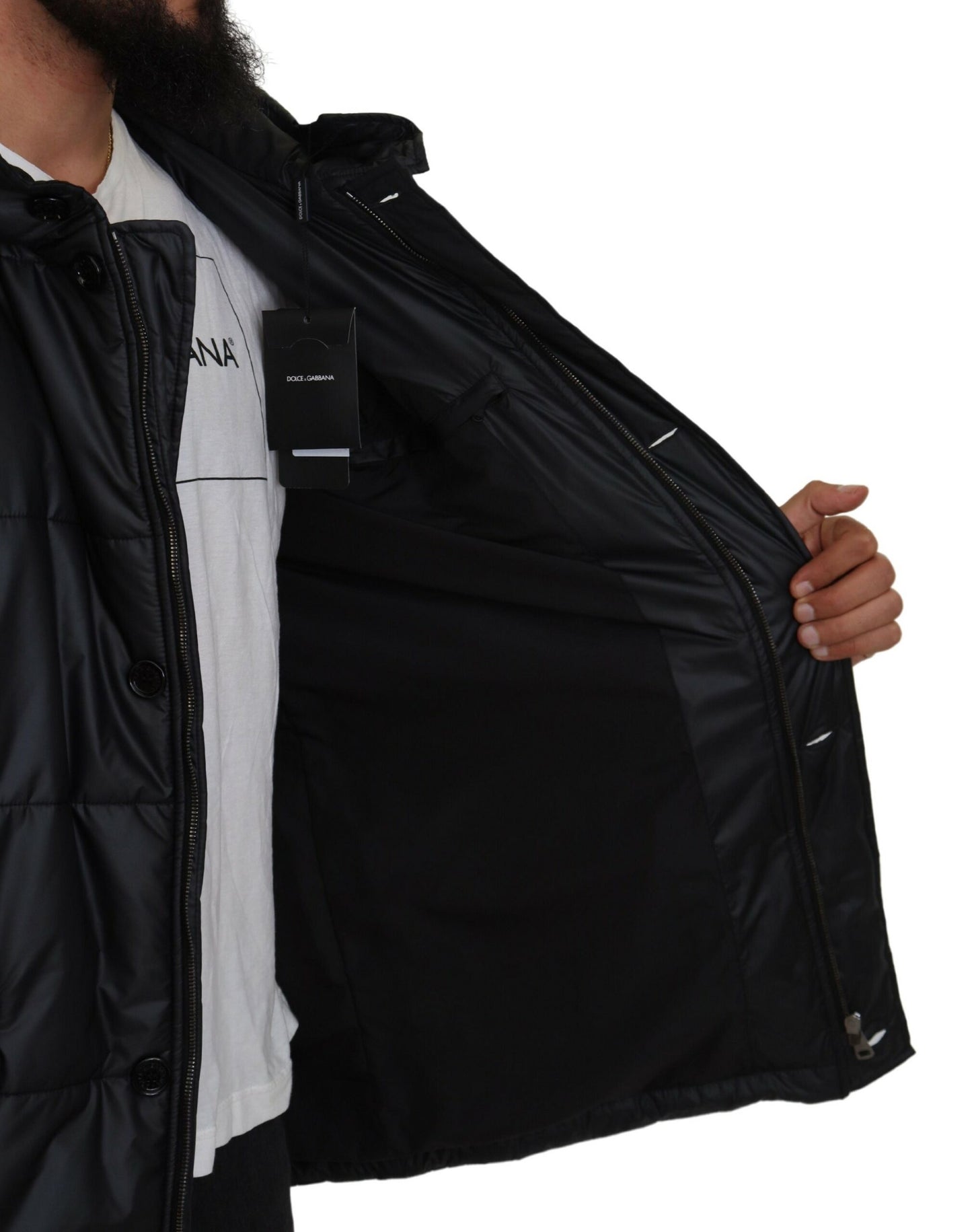 Schwarzer Polyester-Parka-Mantel mit Kapuze Winterjacke