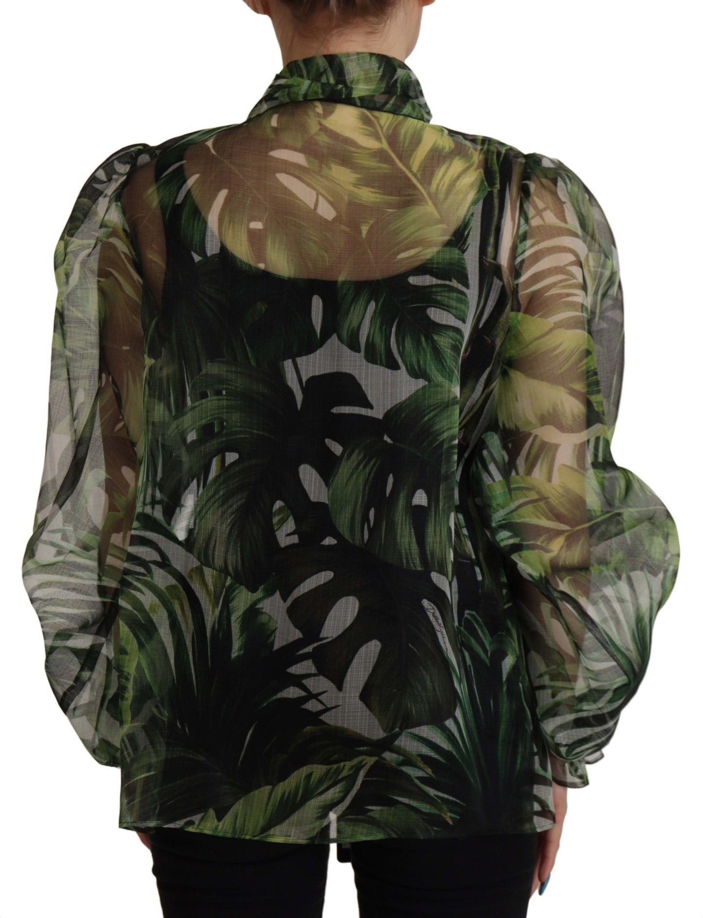 Grünes Bananenblatt Seidenoberteil Shirt Bluse