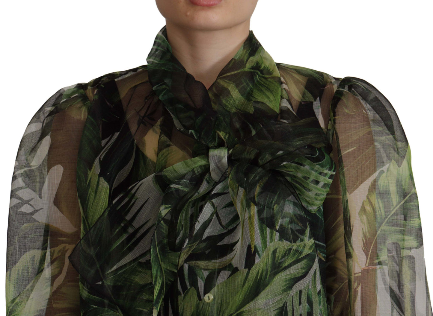 Grünes Bananenblatt Seidenoberteil Shirt Bluse
