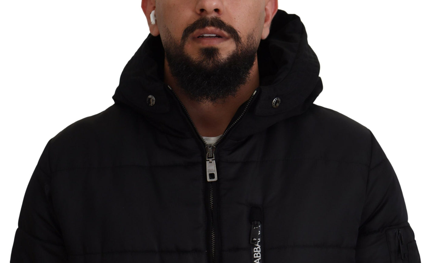 Schwarzer Nylon-Parka-Mantel mit Kapuze Winterjacke