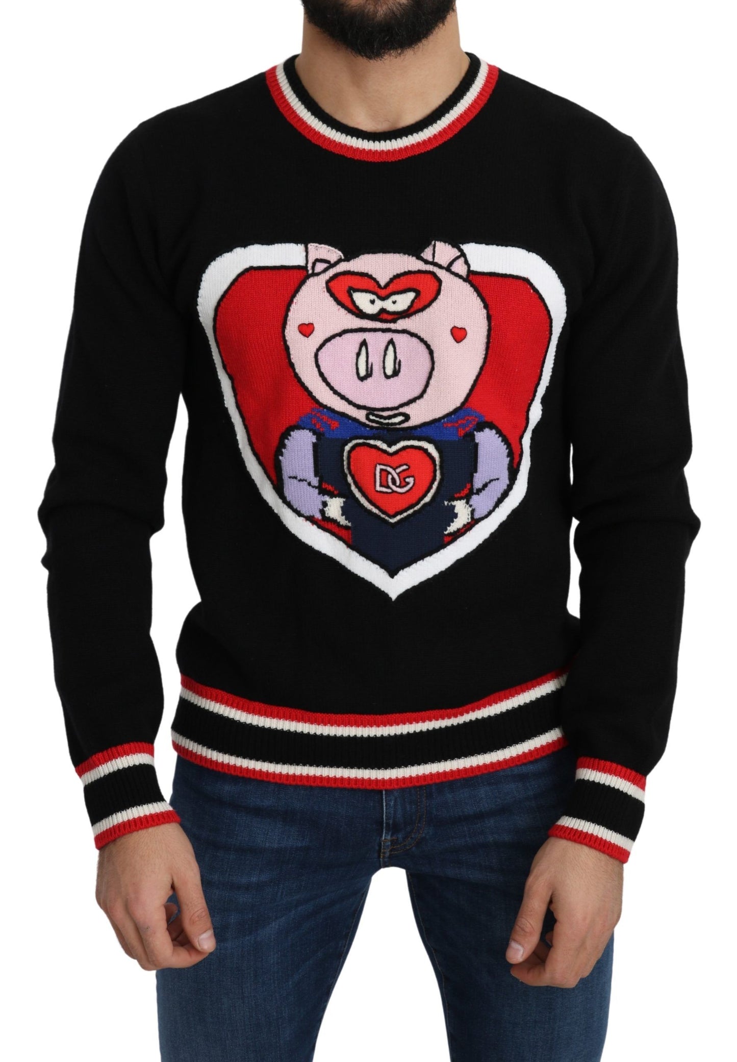 Schwarzer Kaschmir-Pullover Schwein des Jahres