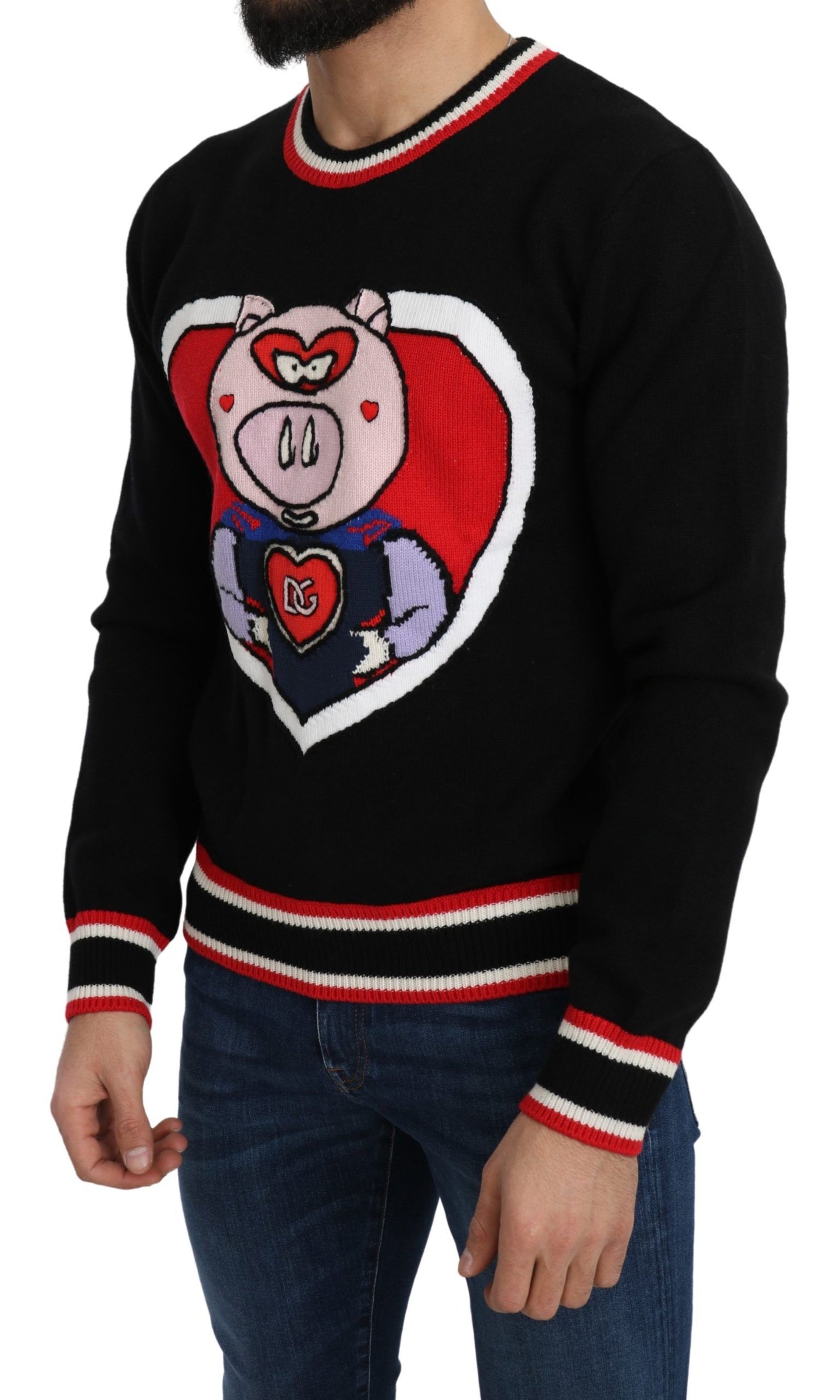 Schwarzer Kaschmir-Pullover Schwein des Jahres