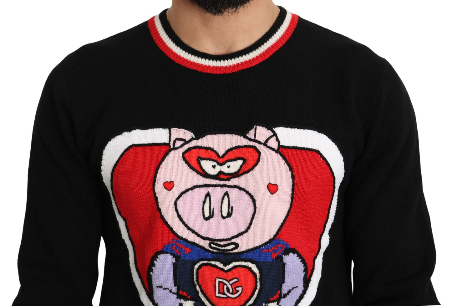 Schwarzer Kaschmir-Pullover Schwein des Jahres