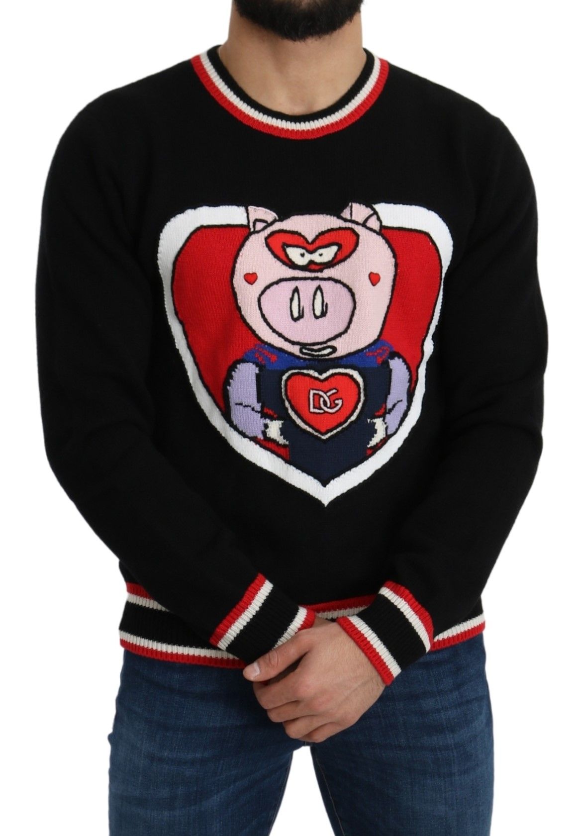 Schwarzer Kaschmir-Pullover Schwein des Jahres