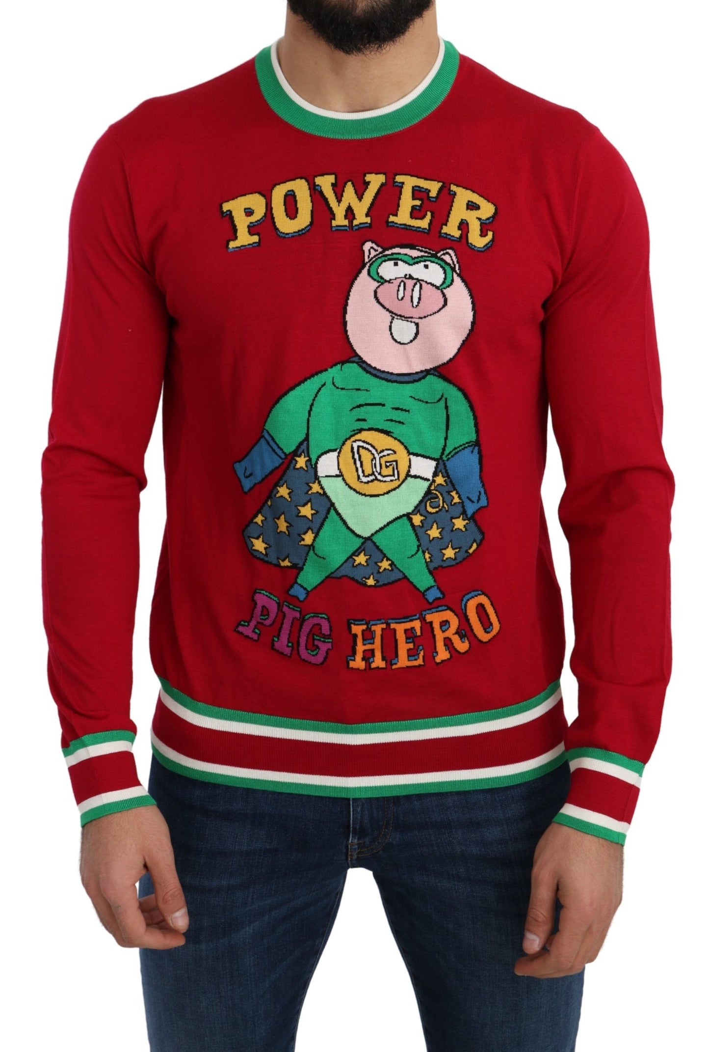 Roter Woll-Seiden-Pullover für das Schwein des Jahres
