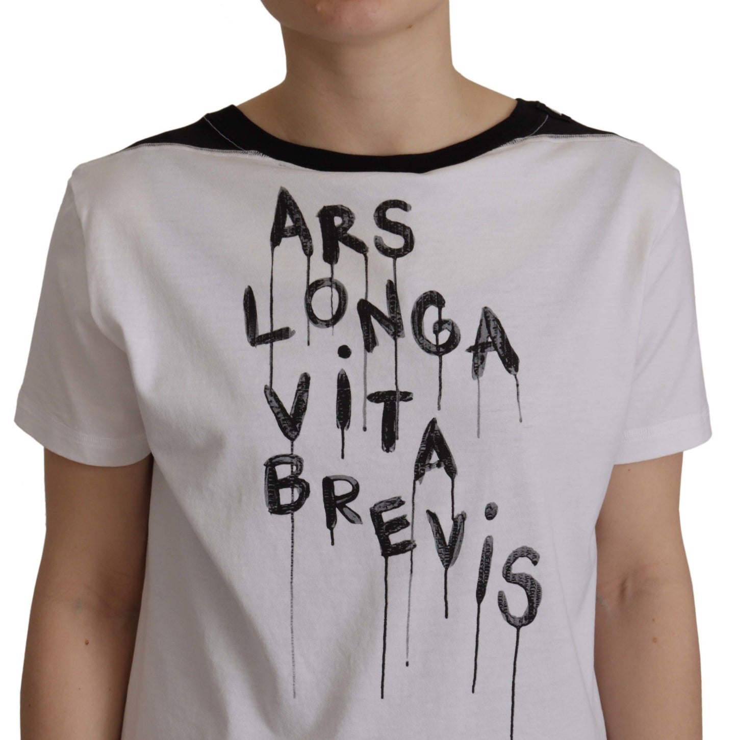Weißes T-Shirt aus Baumwolle mit Rundhalsausschnitt und Slogan