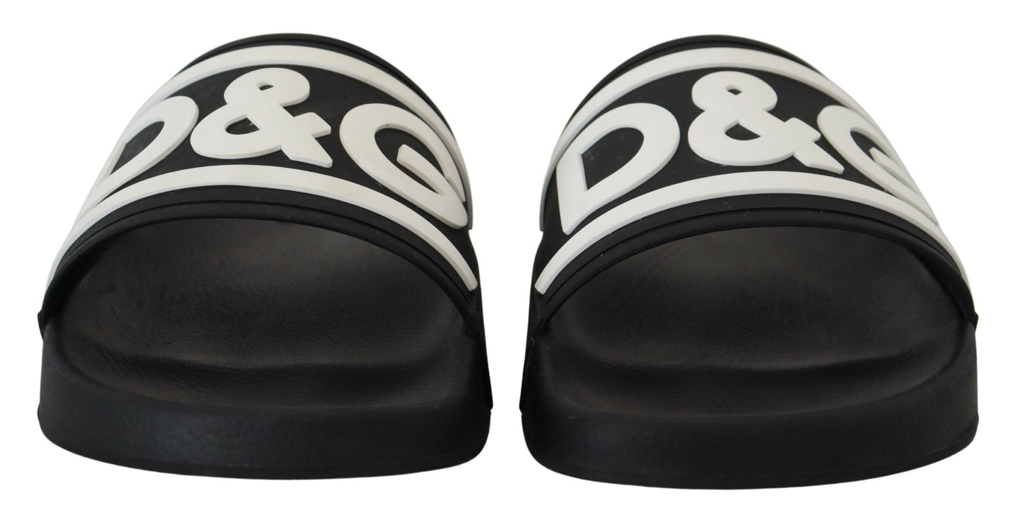 Schwarzer Gummi D&G Logo Schuhe Pantoletten Sandalen