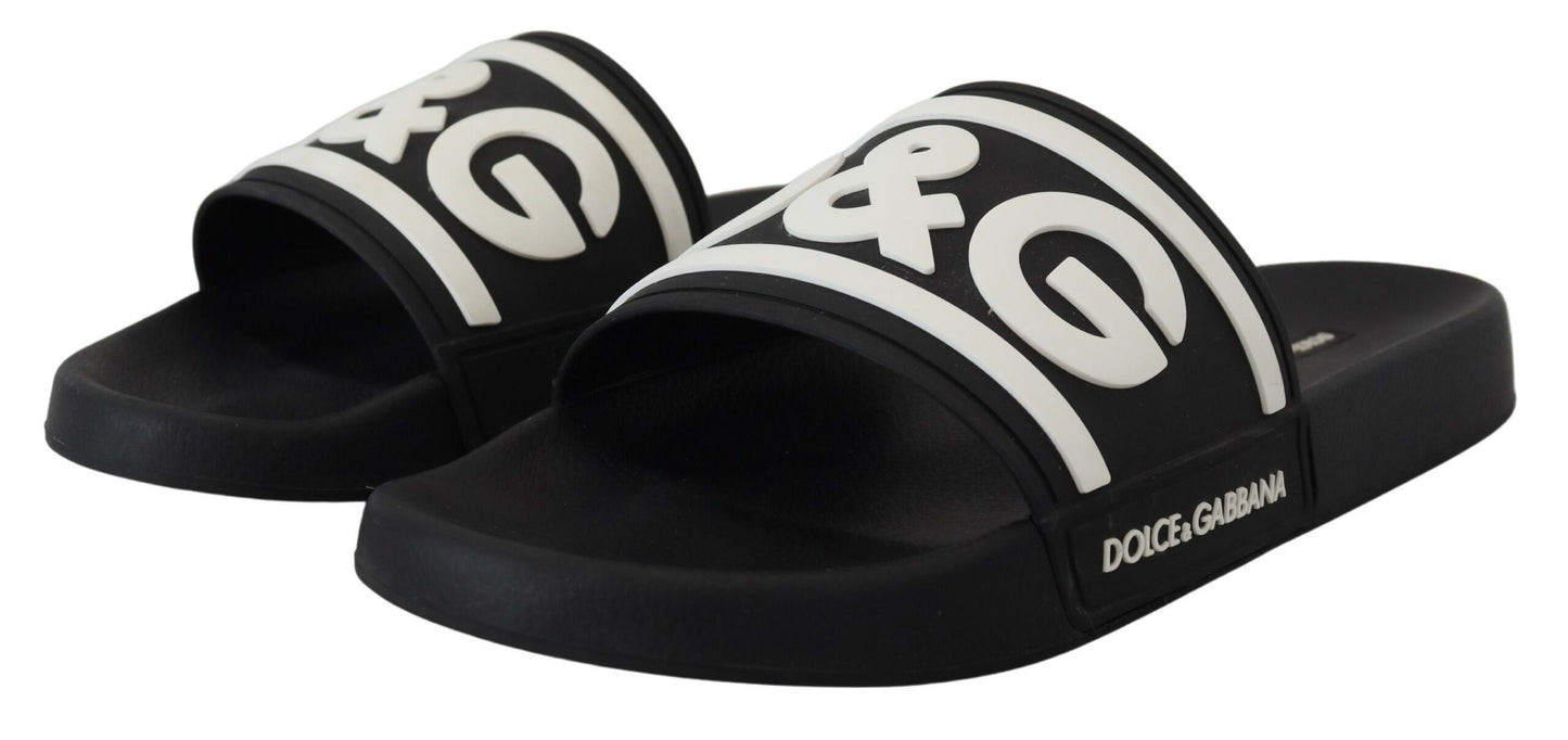 Schwarzer Gummi D&G Logo Schuhe Pantoletten Sandalen
