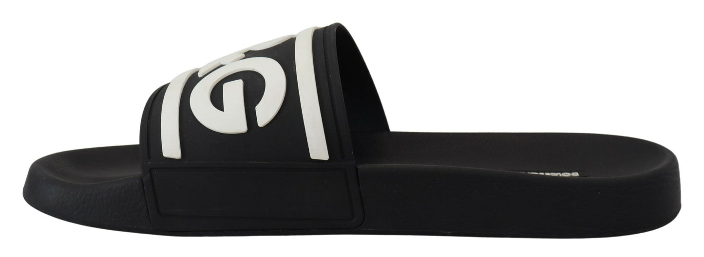 Schwarzer Gummi D&G Logo Schuhe Pantoletten Sandalen