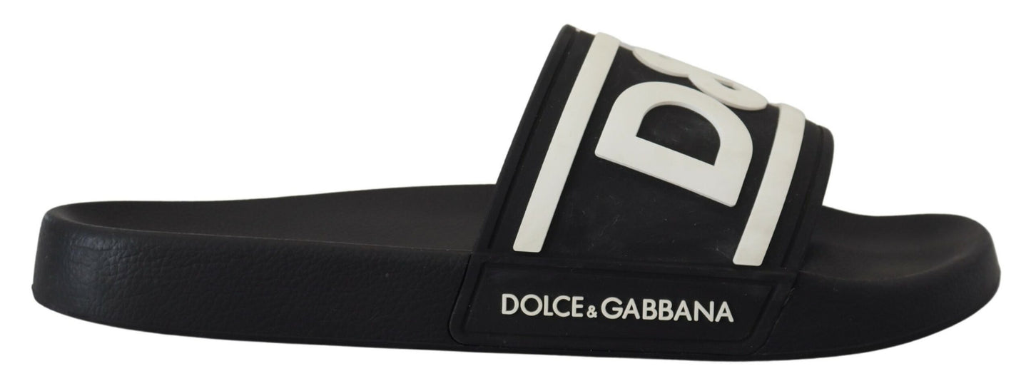 Schwarzer Gummi D&G Logo Schuhe Pantoletten Sandalen