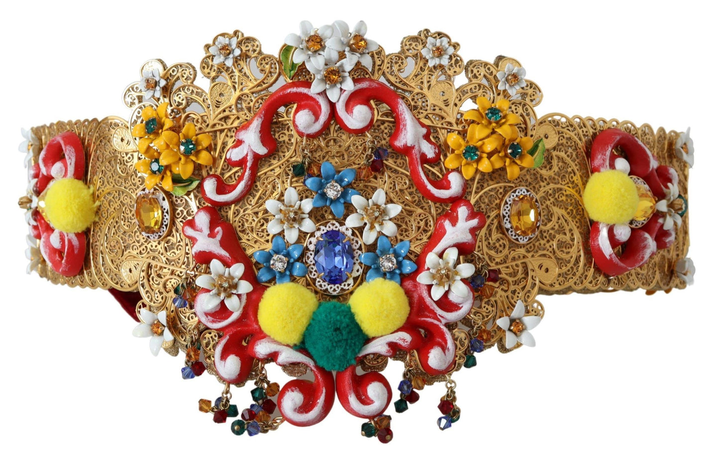 Breiter Carretto-Gürtel mit Blumen und Kristallverzierung an der Taille