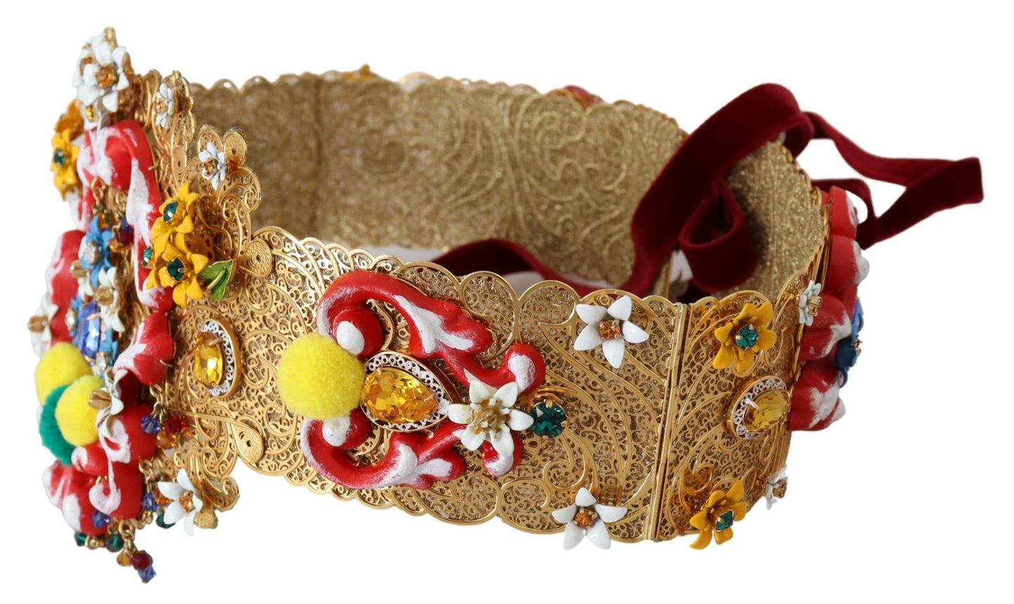 Breiter Carretto-Gürtel mit Blumen und Kristallverzierung an der Taille