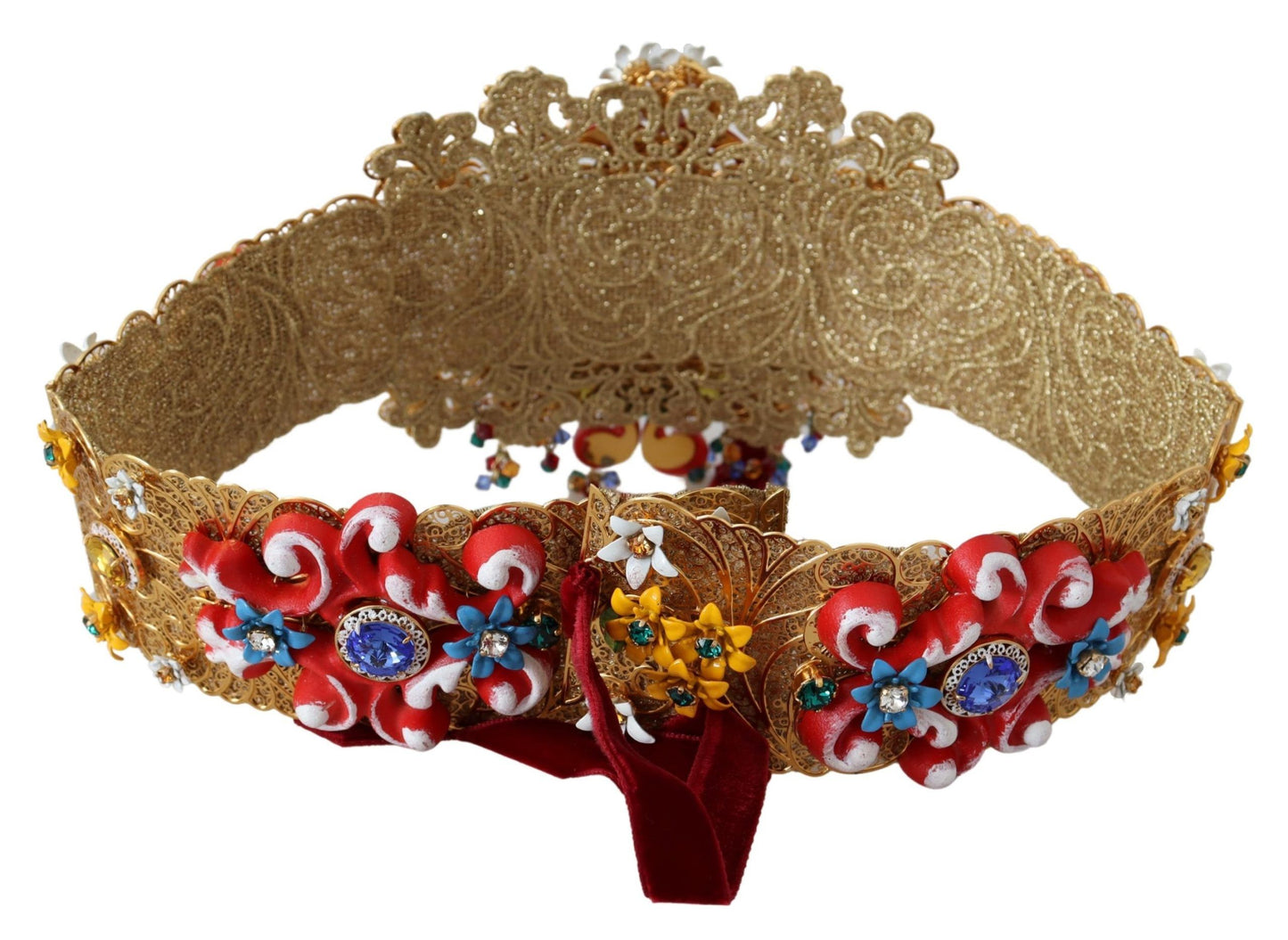 Breiter Carretto-Gürtel mit Blumen und Kristallverzierung an der Taille