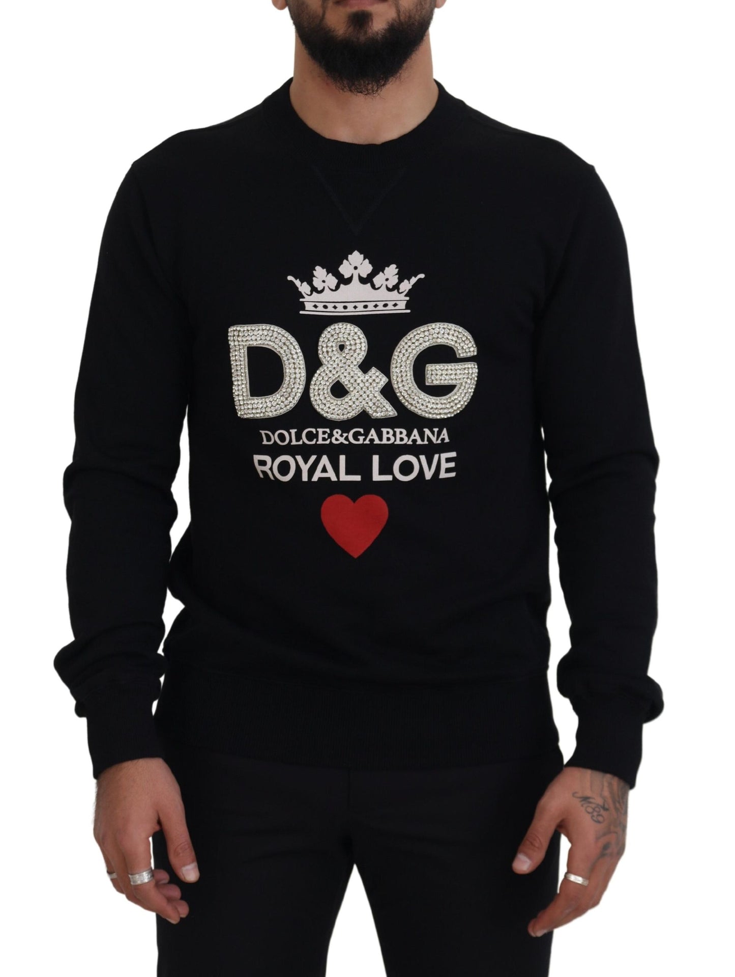 Schwarzer D&G Pullover aus Baumwolle mit Kristallen