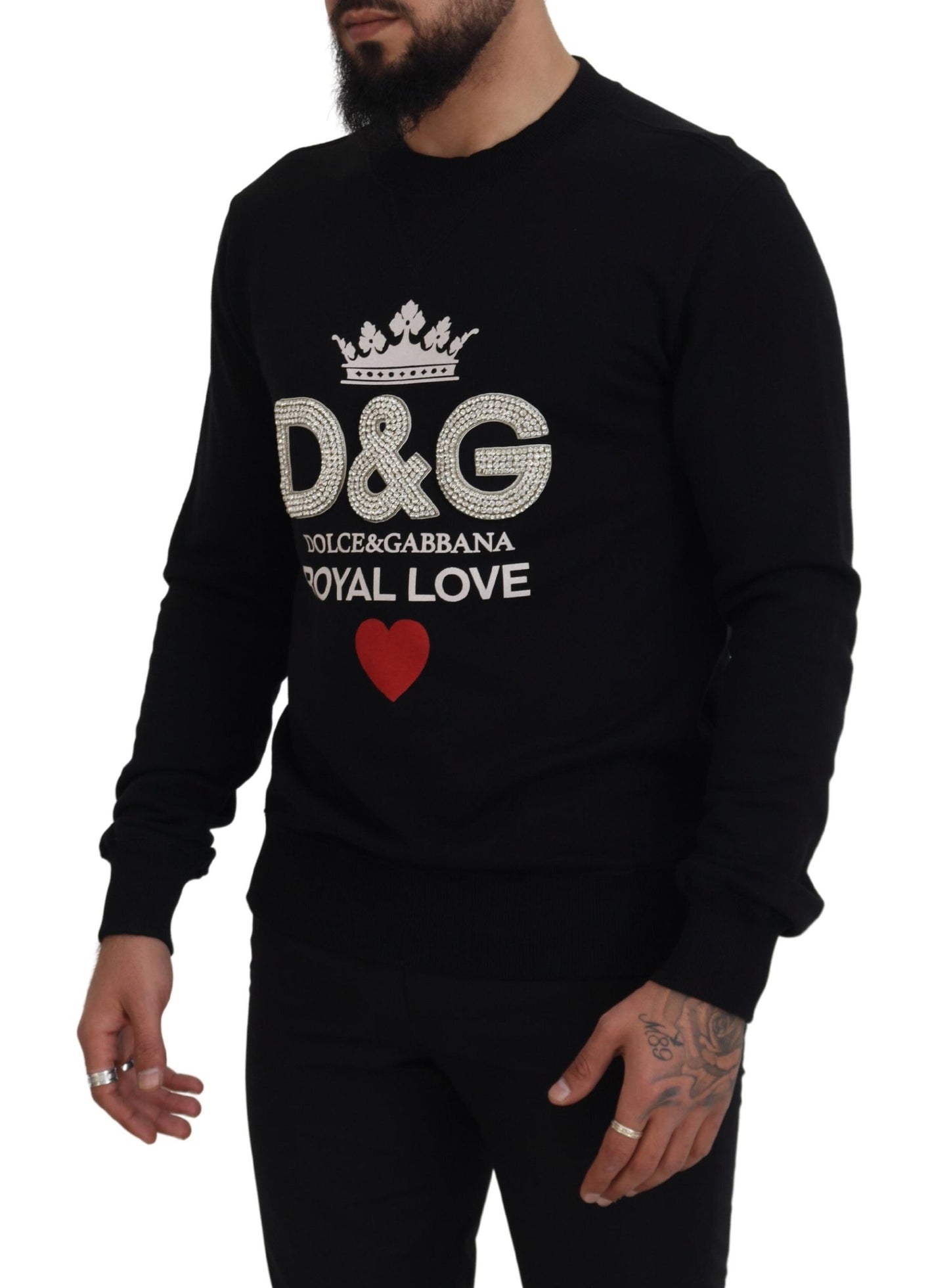 Schwarzer D&G Pullover aus Baumwolle mit Kristallen