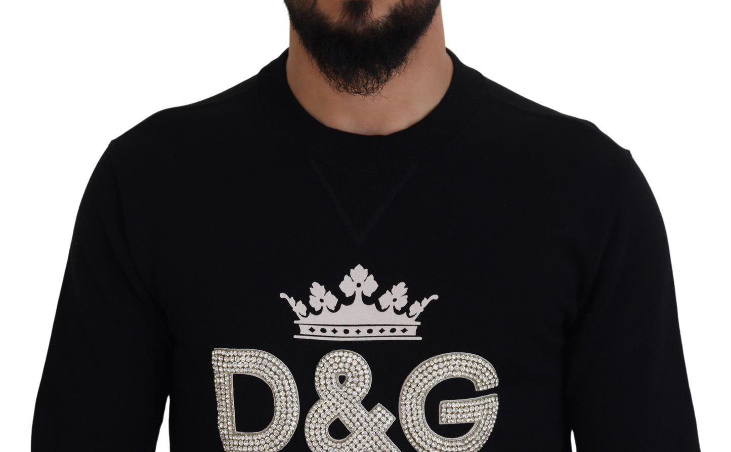 Schwarzer D&G Pullover aus Baumwolle mit Kristallen