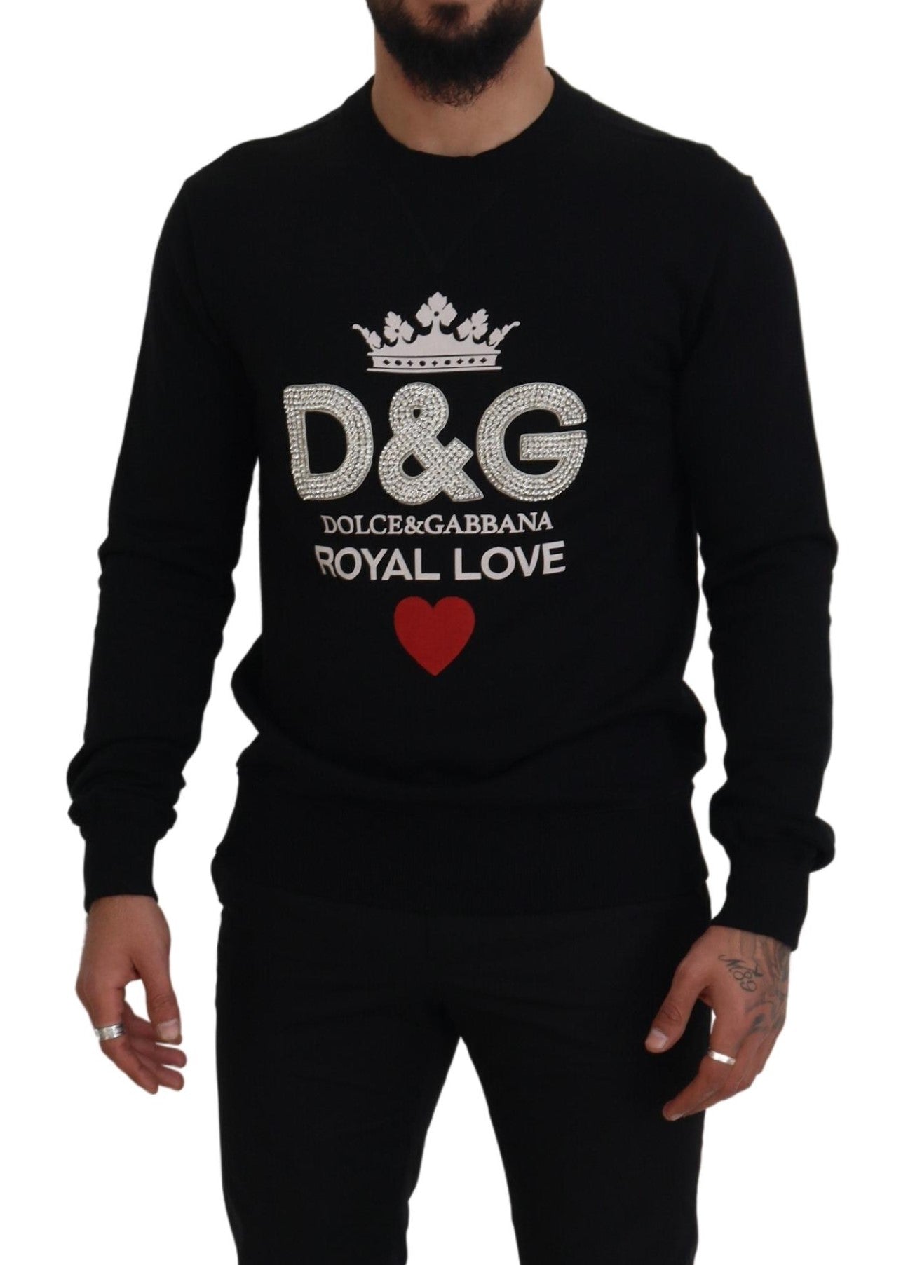 Schwarzer D&G Pullover aus Baumwolle mit Kristallen