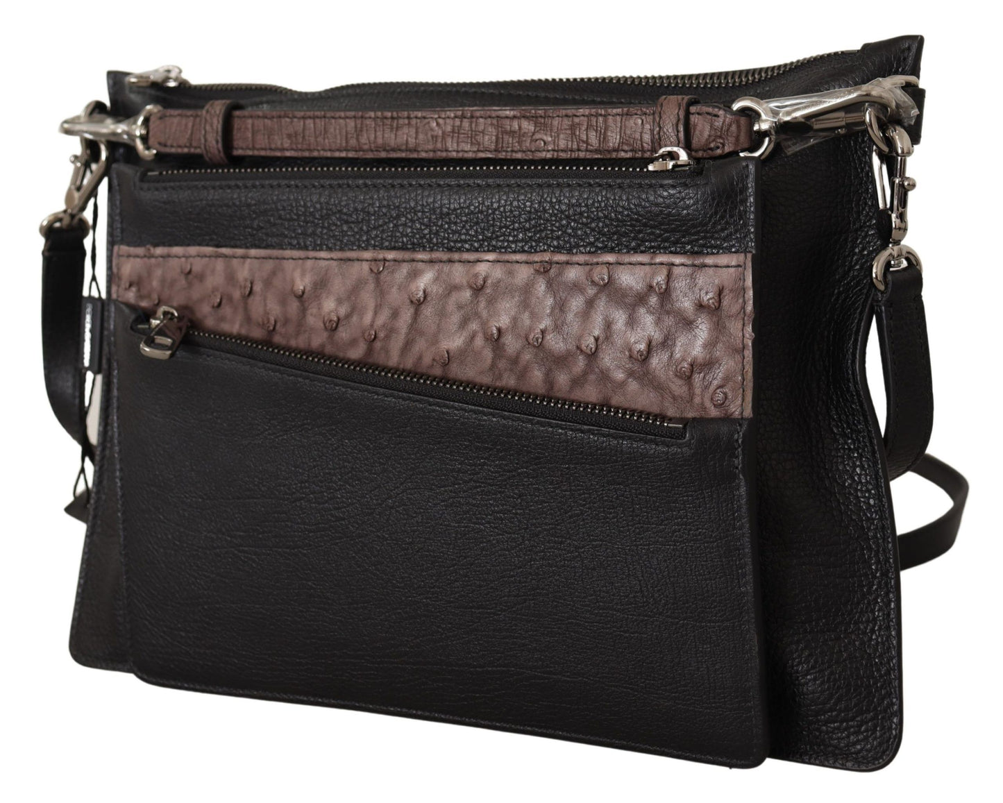 Schwarzes Exotenleder Schulterriemen Alta Sartoria Tasche