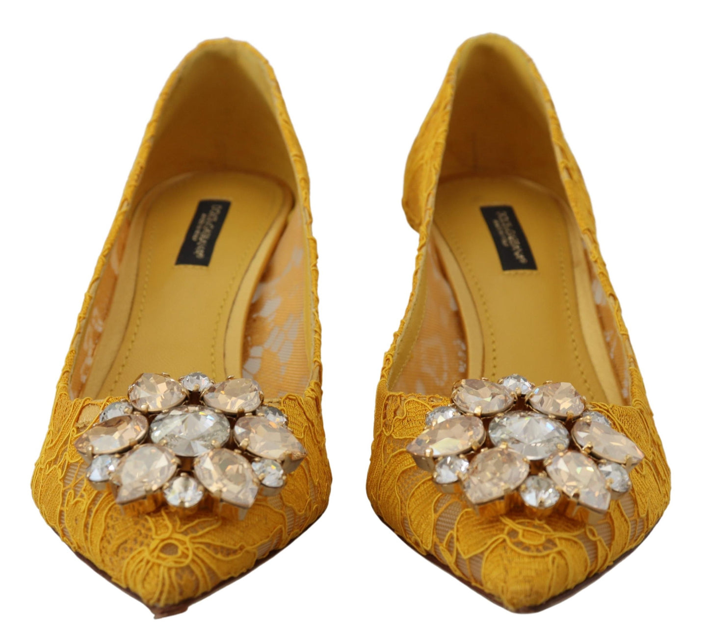 Gelb Taormina Spitze Kristall Heels Pumps Schuhe