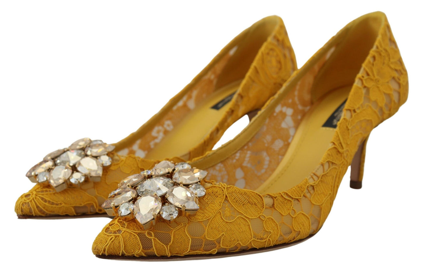 Gelb Taormina Spitze Kristall Heels Pumps Schuhe