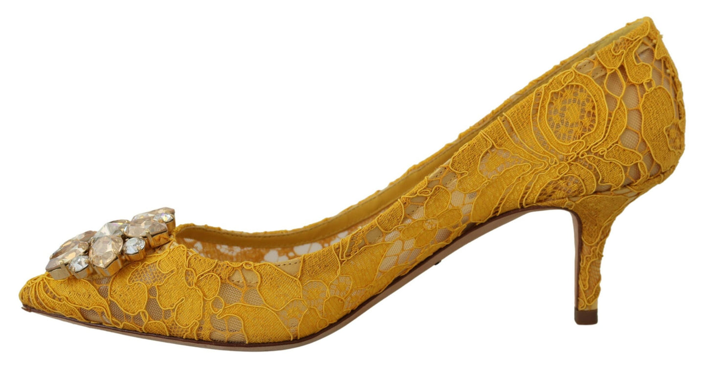 Gelb Taormina Spitze Kristall Heels Pumps Schuhe