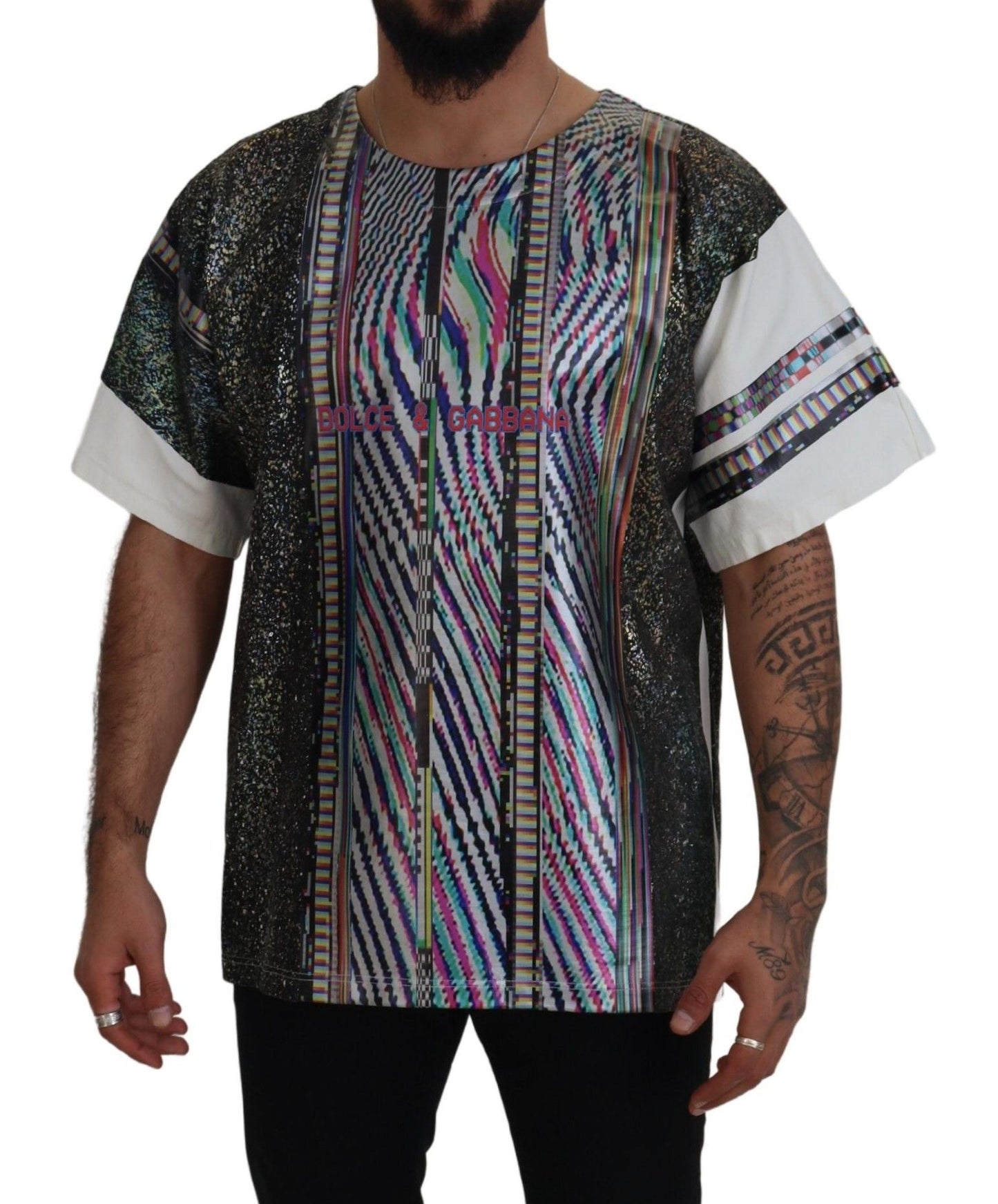 Mehrfarbig gemustertes T-Shirt mit kurzen Ärmeln