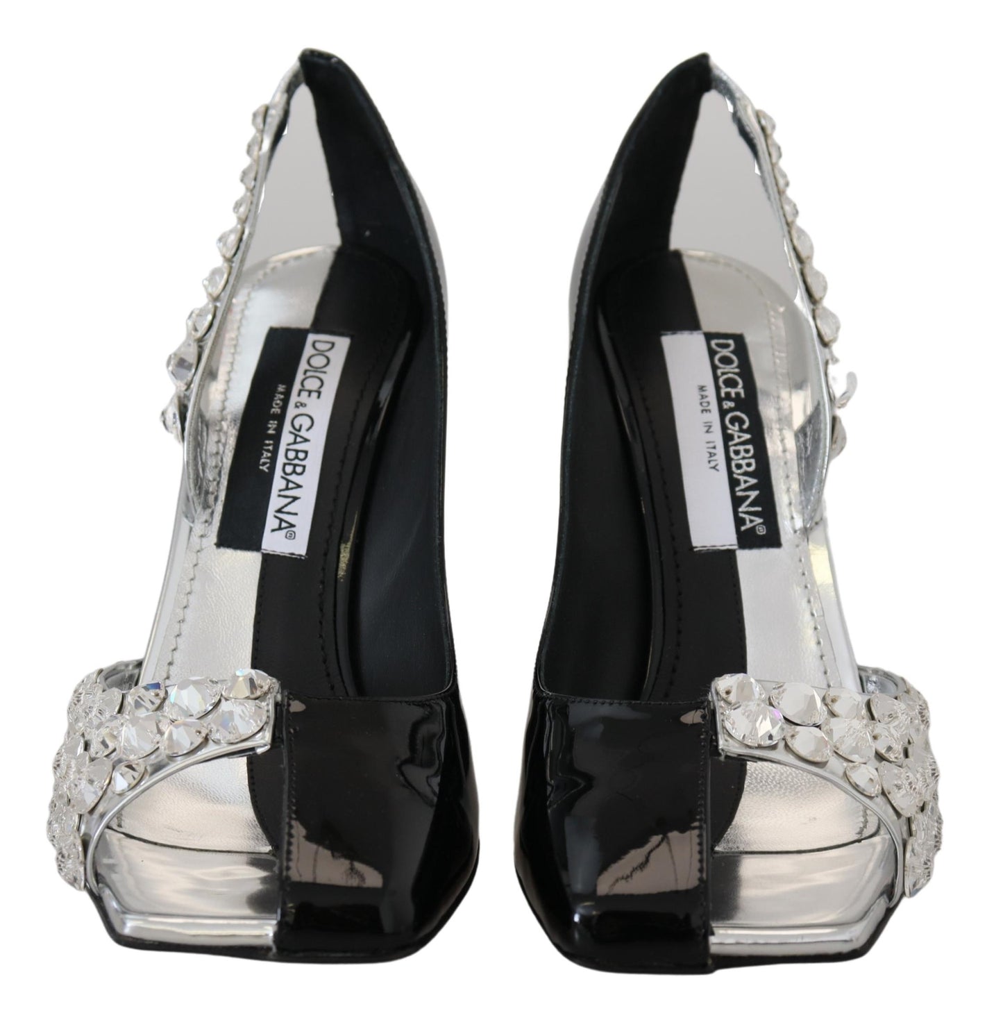 Schwarz Silber Kristall Doppeltes Design High Heels Schuhe
