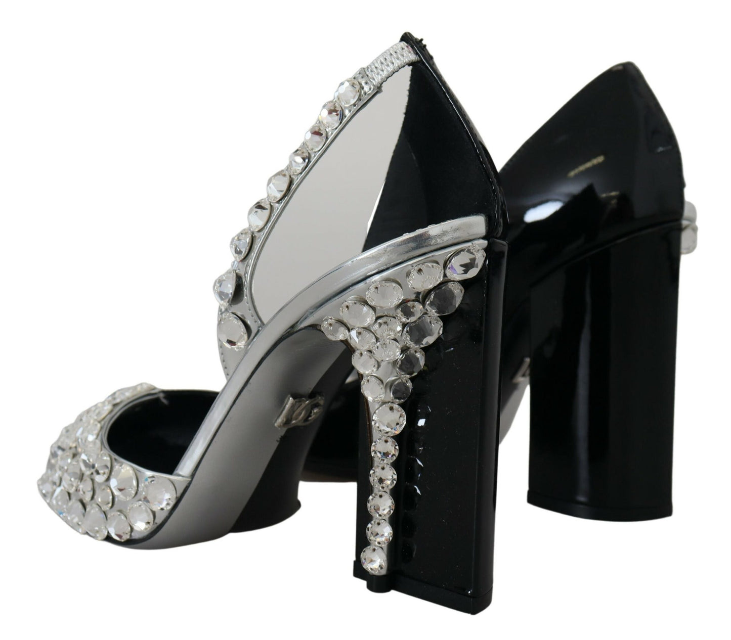 Schwarz Silber Kristall Doppeltes Design High Heels Schuhe