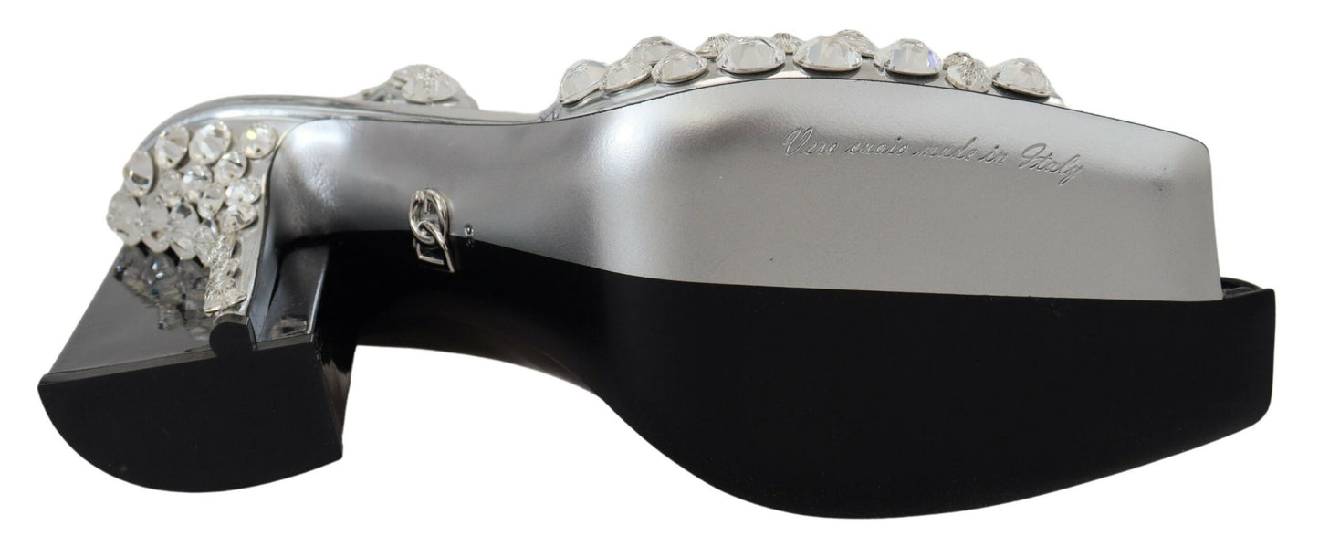 Schwarz Silber Kristall Doppeltes Design High Heels Schuhe