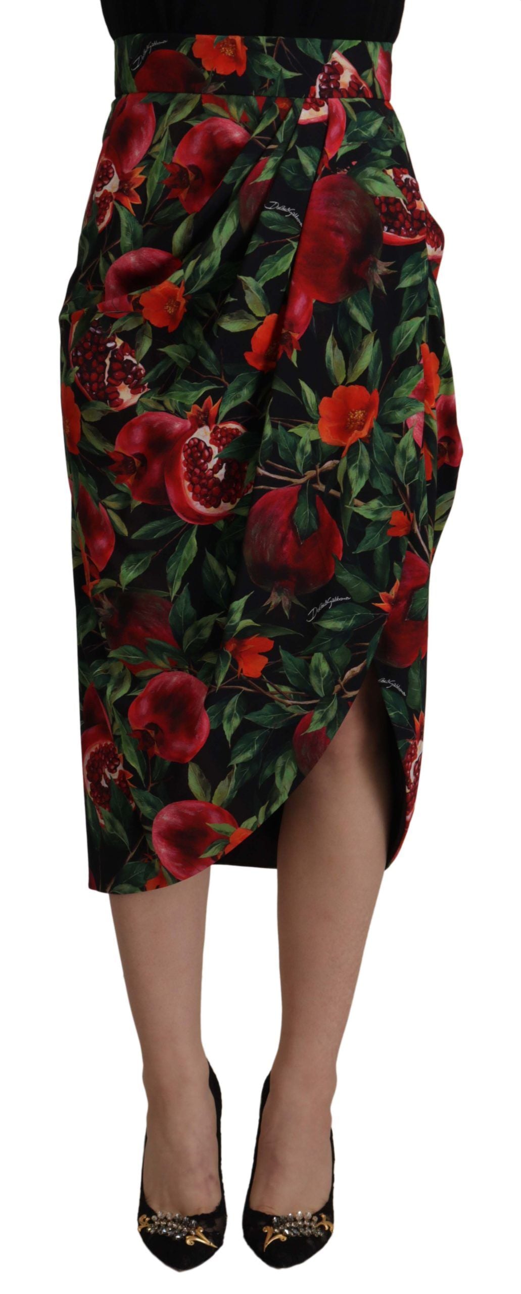 Schwarz-Roter Frucht-Stretch-Wickelrock