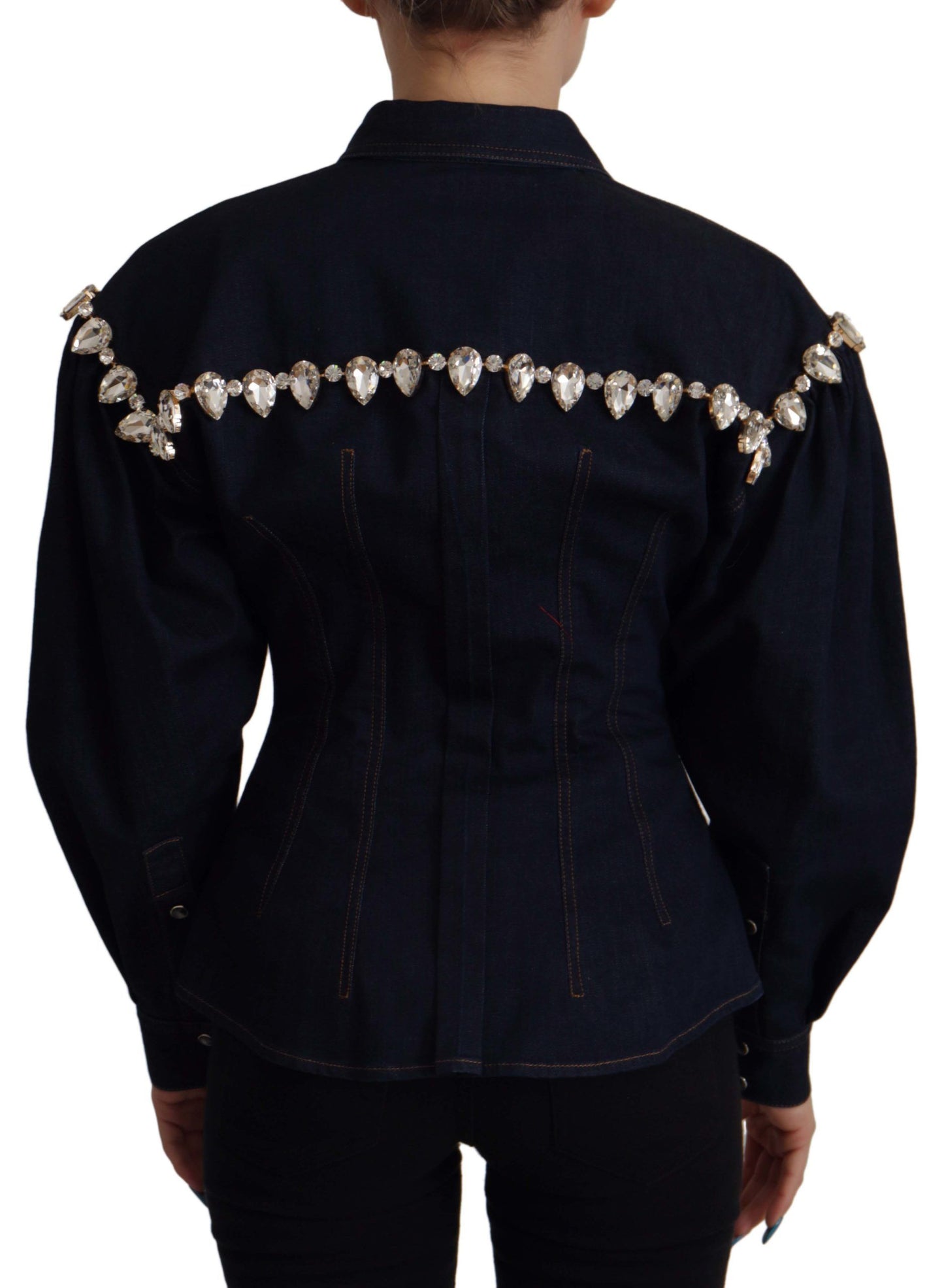 Blaue Denim Jacke aus Baumwolle mit Kristallverzierung