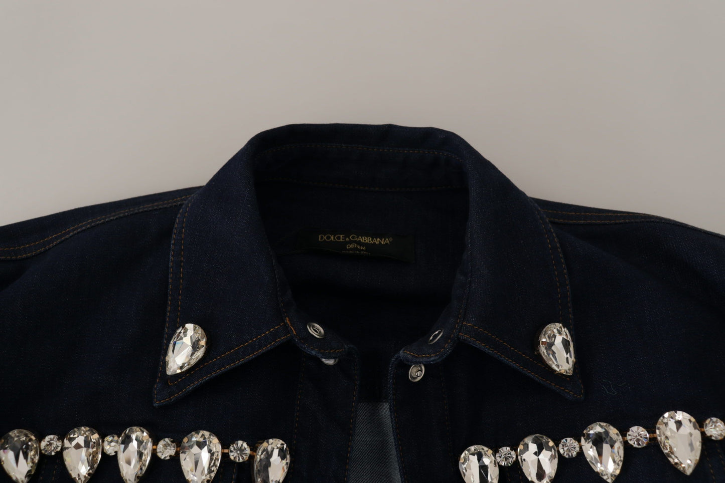Blaue Denim Jacke aus Baumwolle mit Kristallverzierung