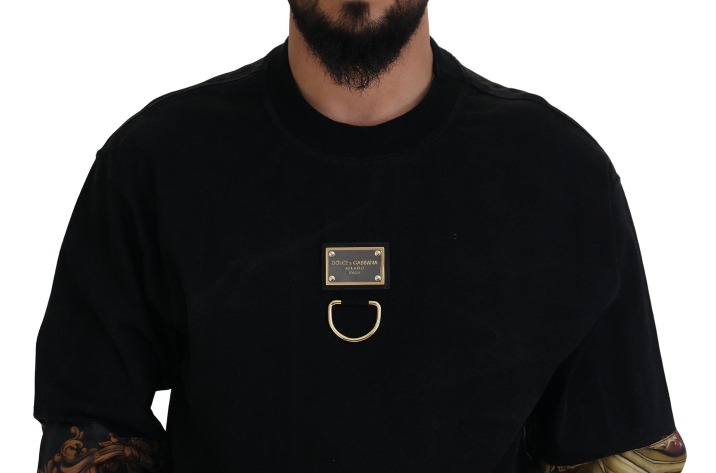 Schwarzer Baumwollpullover mit Rundhalsausschnitt und Logo-Pullover