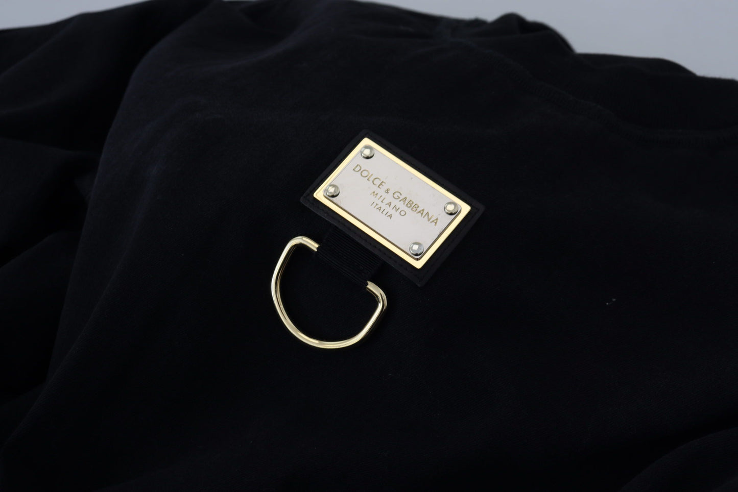 Schwarzer Baumwollpullover mit Rundhalsausschnitt und Logo-Pullover