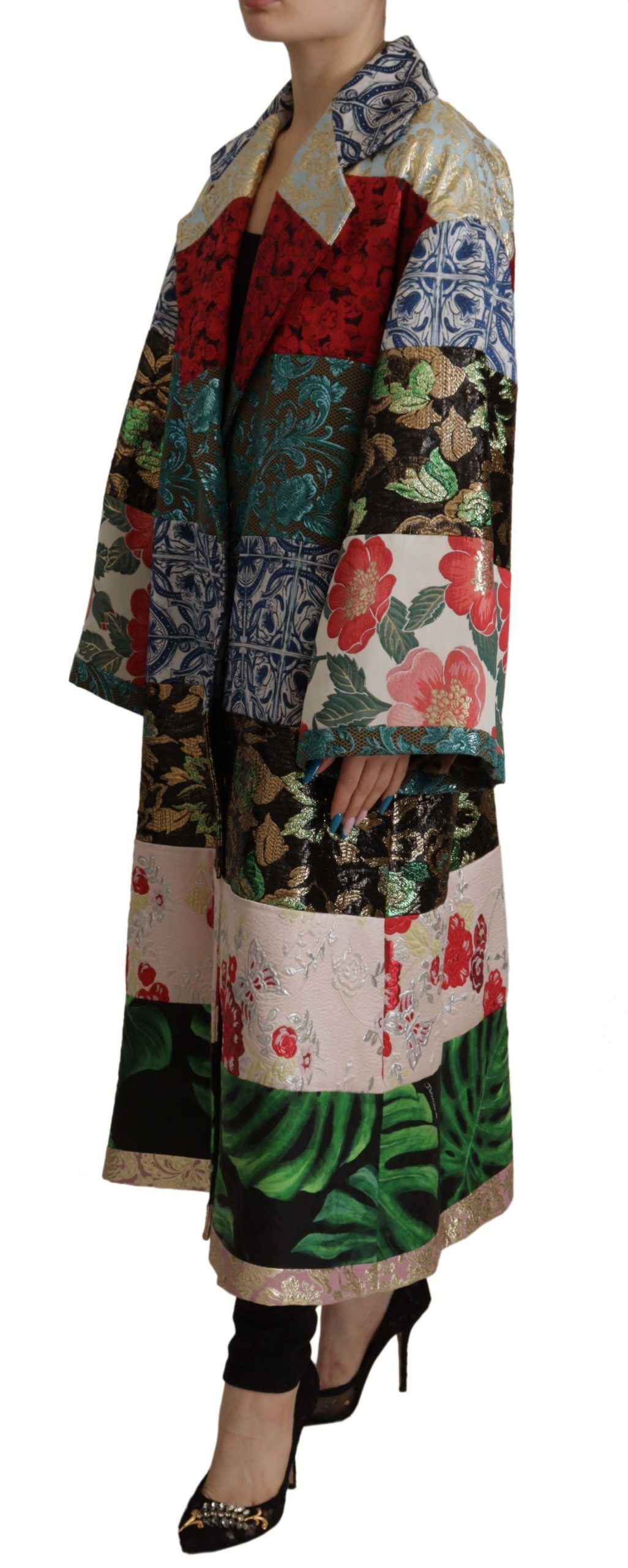 Multicolor Übergroße Florale Patchwork Jacquard Jacke Mantel