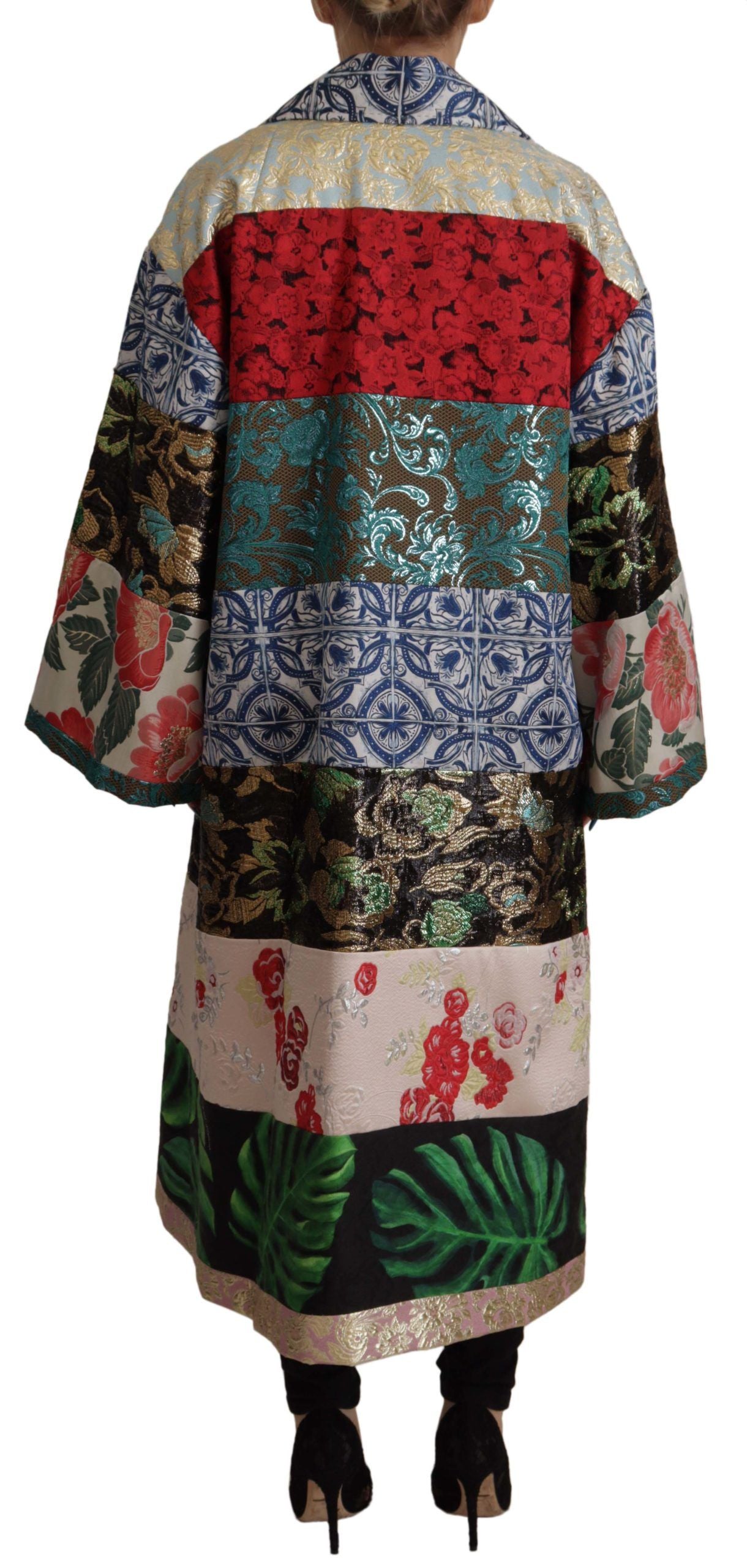 Multicolor Übergroße Florale Patchwork Jacquard Jacke Mantel
