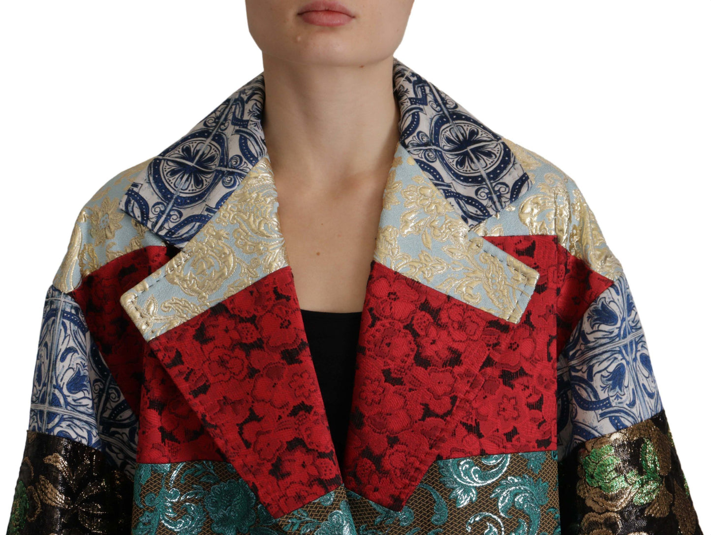 Multicolor Übergroße Florale Patchwork Jacquard Jacke Mantel