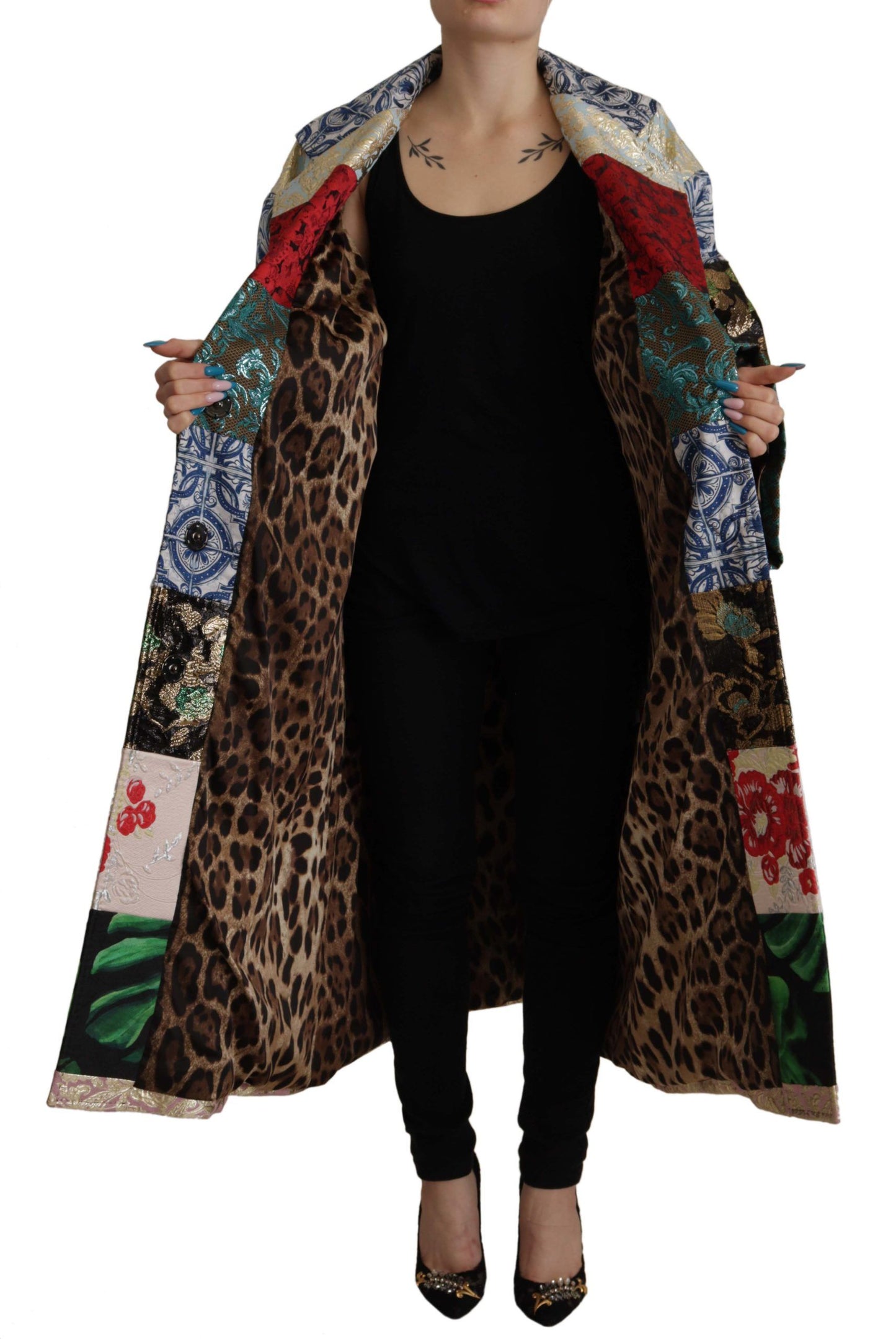 Multicolor Übergroße Florale Patchwork Jacquard Jacke Mantel