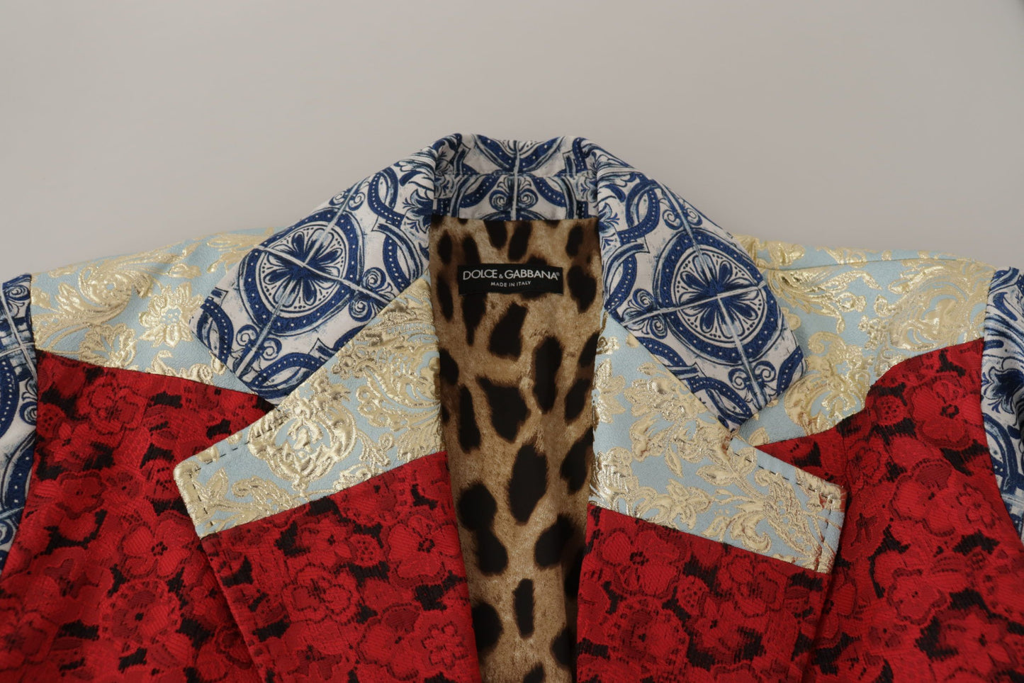 Multicolor Übergroße Florale Patchwork Jacquard Jacke Mantel