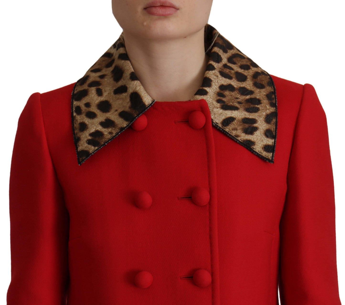 Trenchcoat-Jacke aus Wolle mit rotem Leopardenmuster