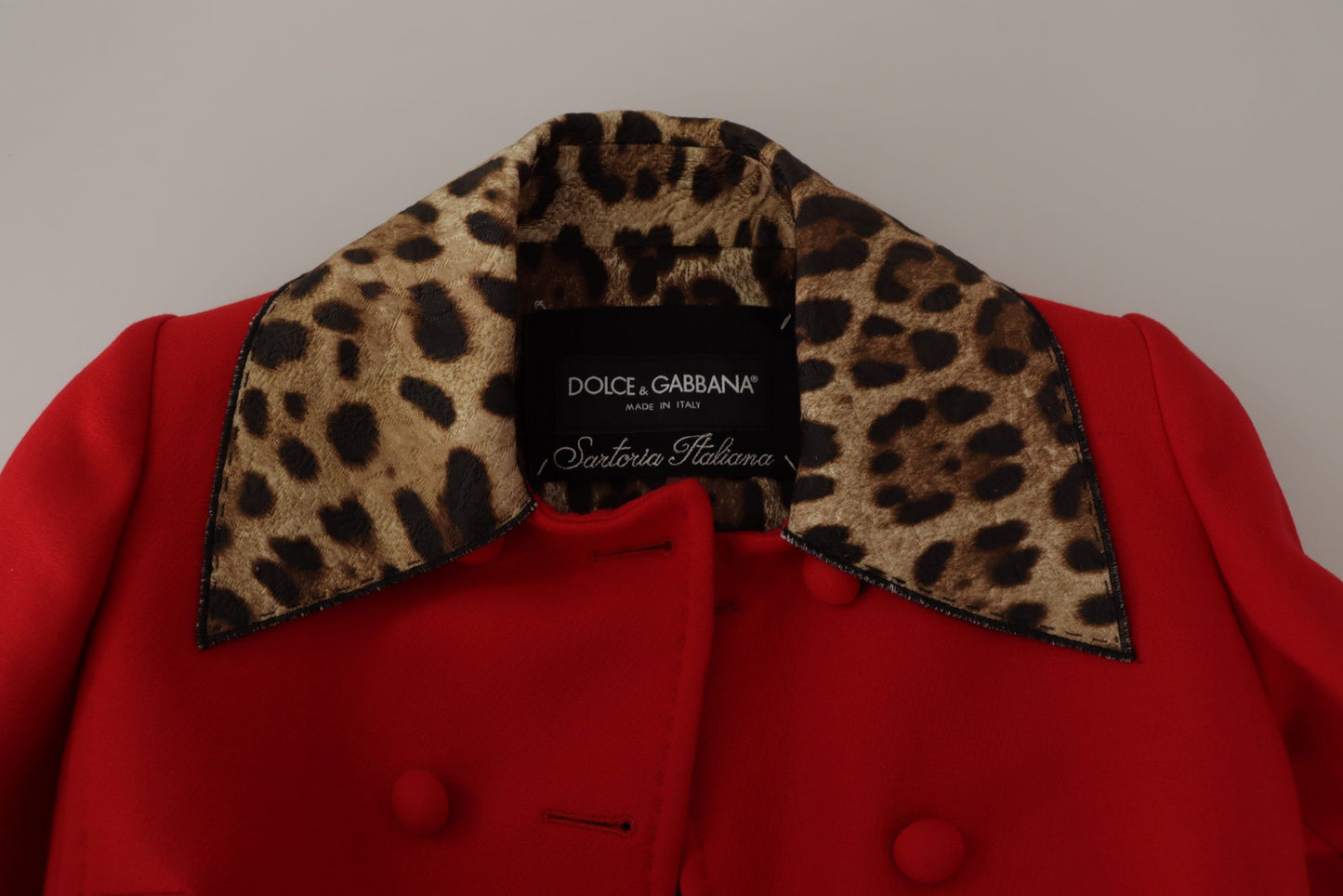 Trenchcoat-Jacke aus Wolle mit rotem Leopardenmuster