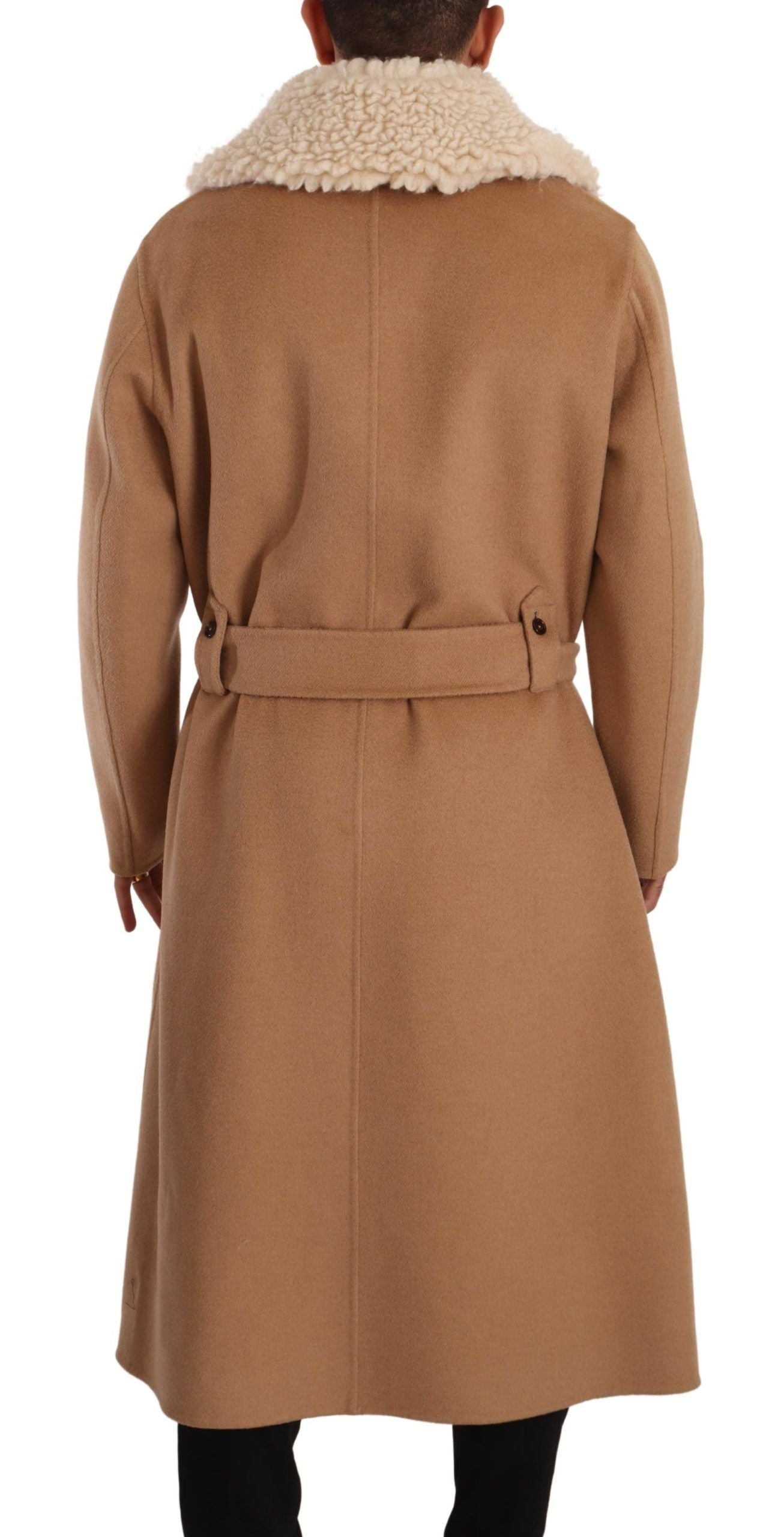 Beige Kamelhaar Kaschmir Shearling Mantel Jacke