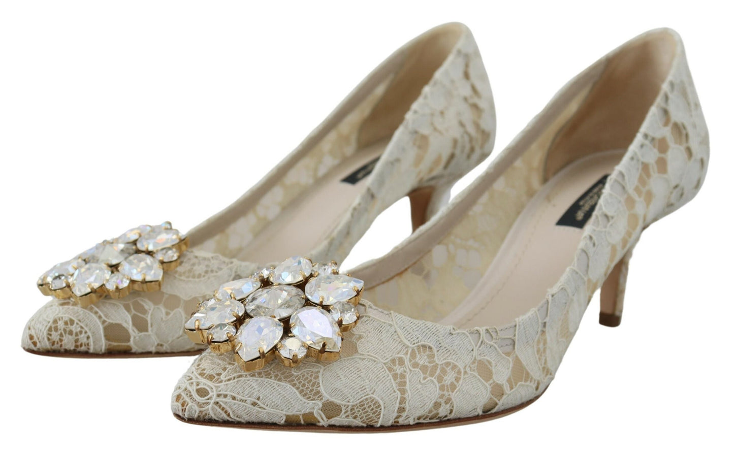 Weiß Taormina Spitze Kristall Heels Pumps Schuhe