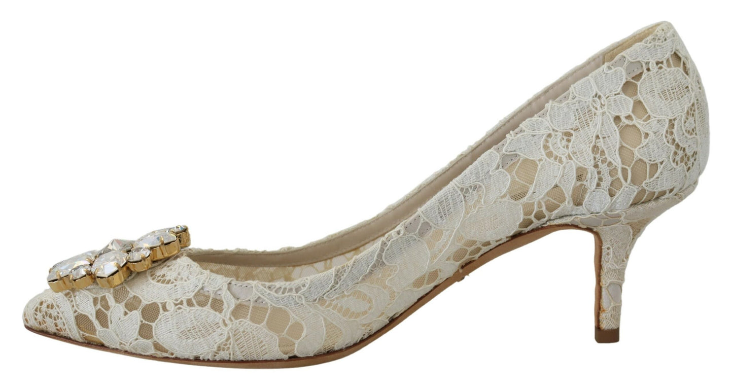 Weiß Taormina Spitze Kristall Heels Pumps Schuhe