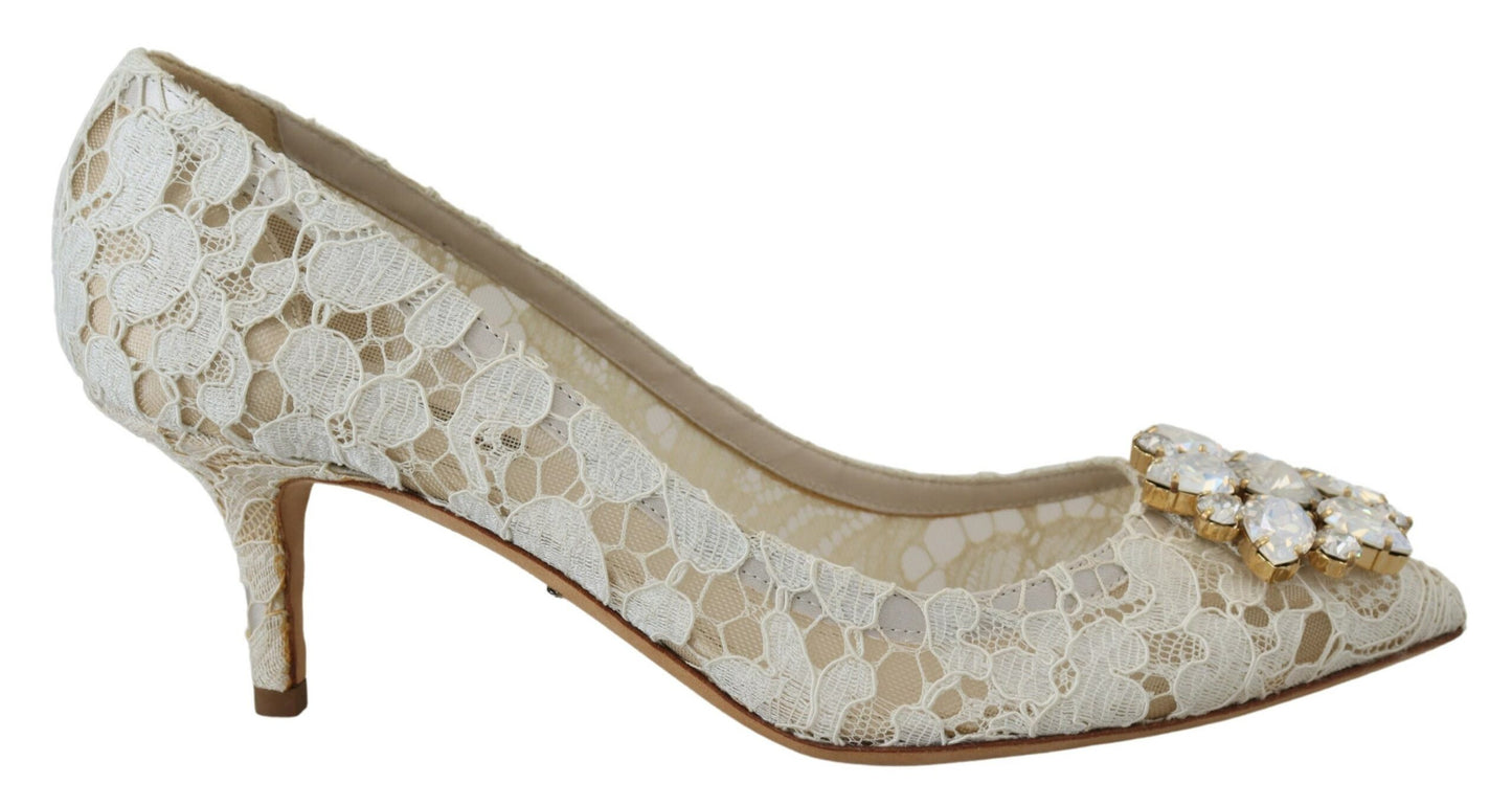 Weiß Taormina Spitze Kristall Heels Pumps Schuhe