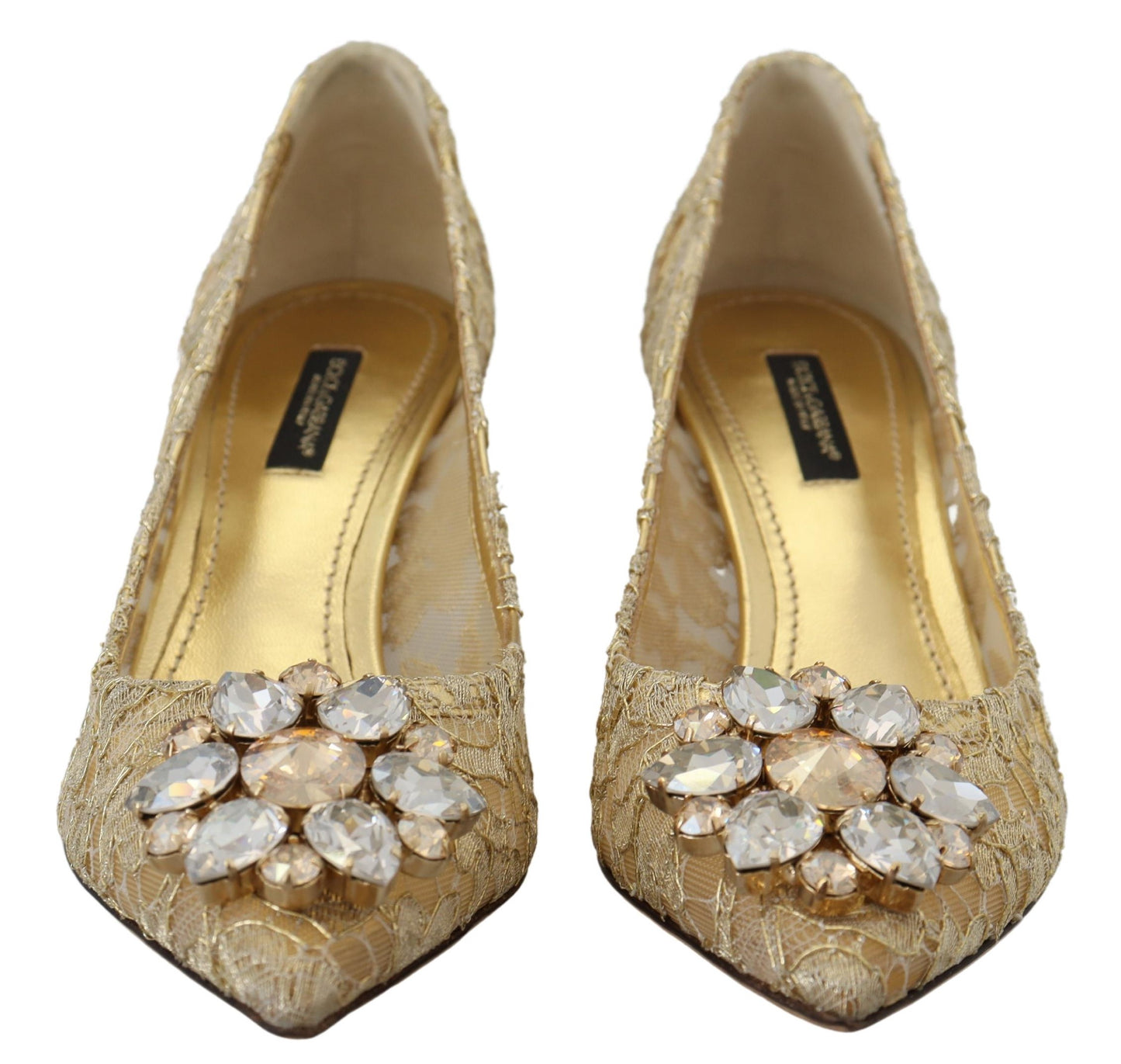 Gold Taormina Spitze Kristall Heels Pumps Schuhe