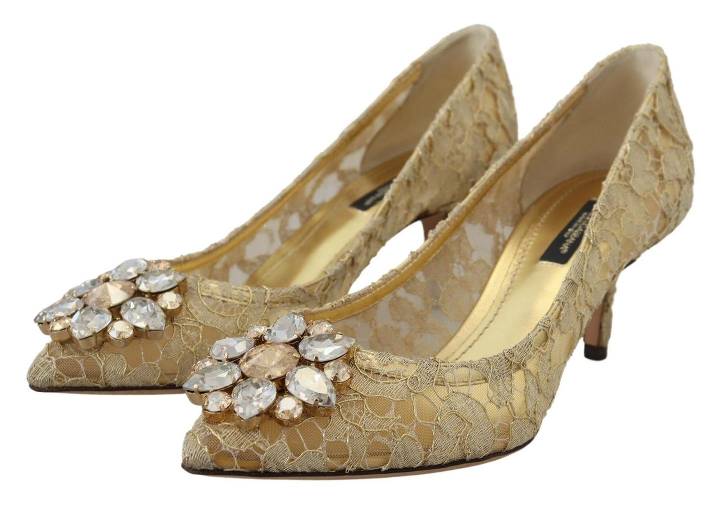 Gold Taormina Spitze Kristall Heels Pumps Schuhe