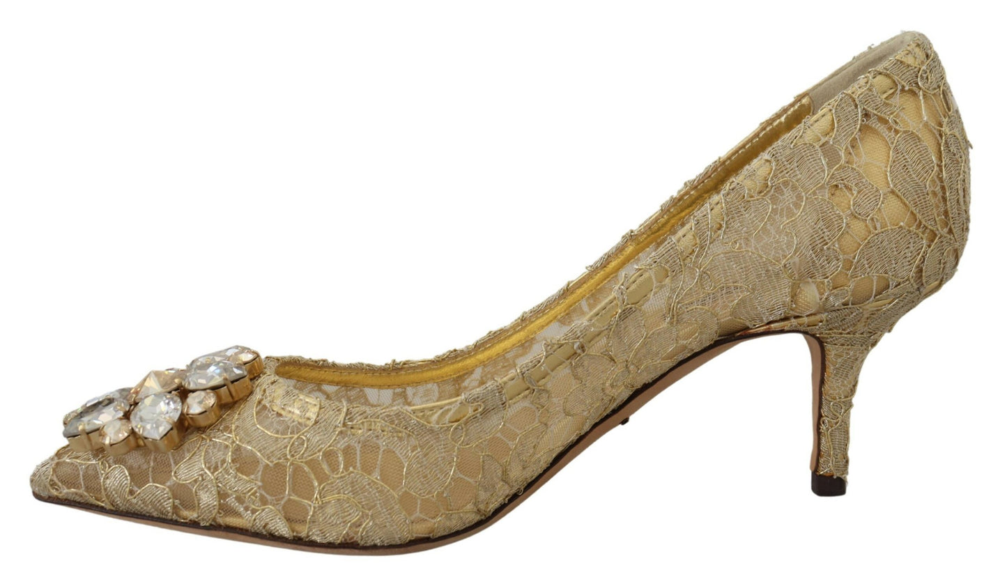 Gold Taormina Spitze Kristall Heels Pumps Schuhe