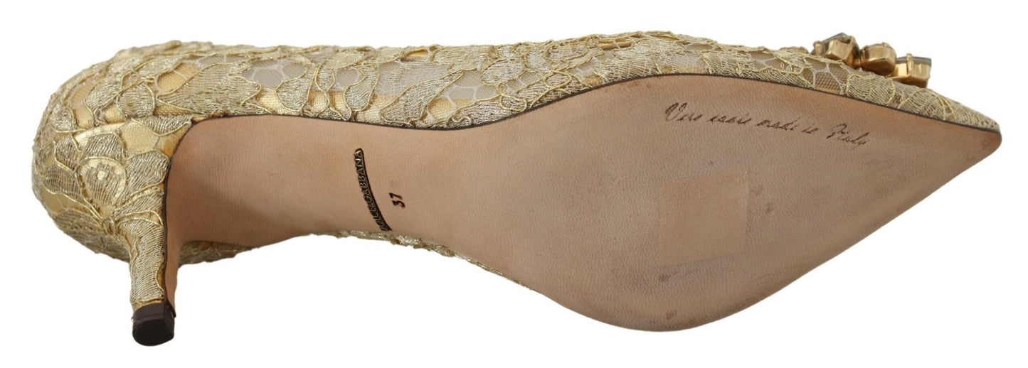 Gold Taormina Spitze Kristall Heels Pumps Schuhe