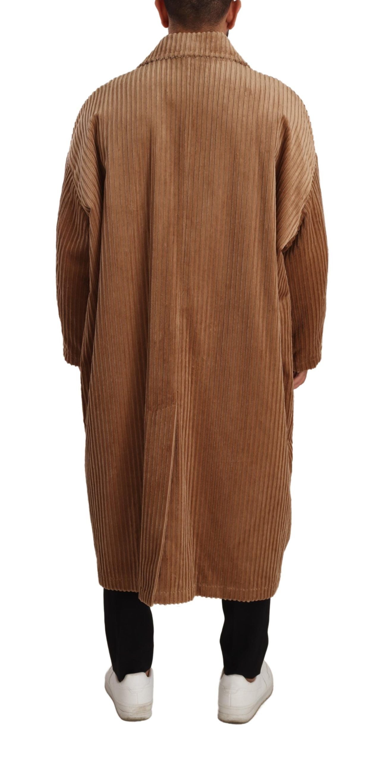 Beigefarbener Baumwollcord Langer Mantel Jacke